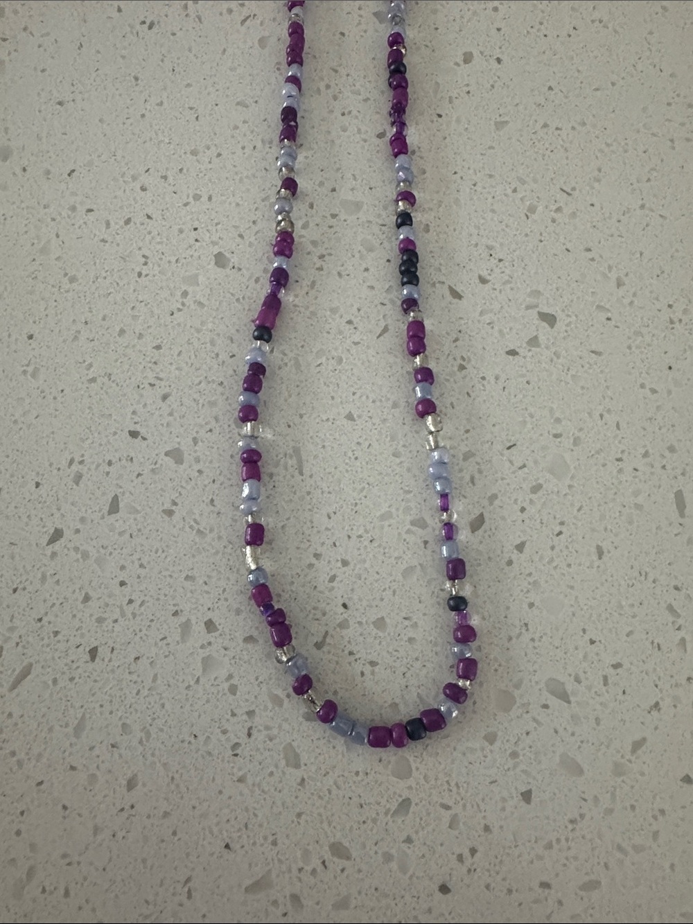 Purple Beaded Necklace with Silver Accents - Women's Jewelry.  14 inches long.